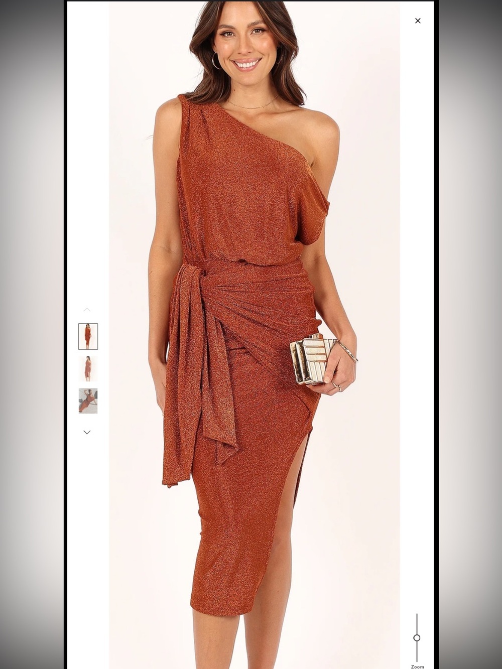 Petal & Pup Shimmery Orange One-Shoulder Cowl Dress